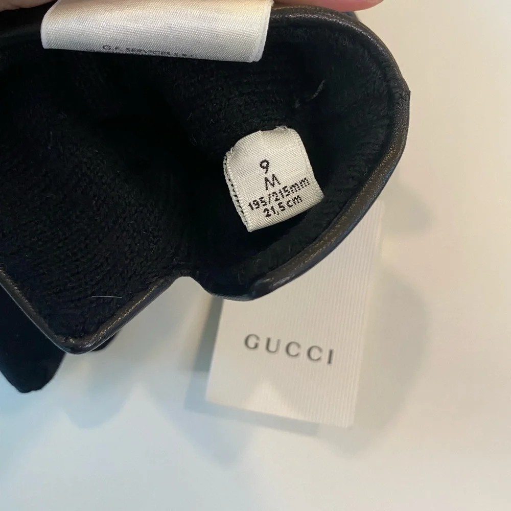 Gucci Gloves Black Leather & Cashmere